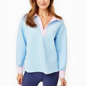 Addison Bay scuba Light Striped Blue and Pink Women's Sweatshirt Sz. XL NWT
